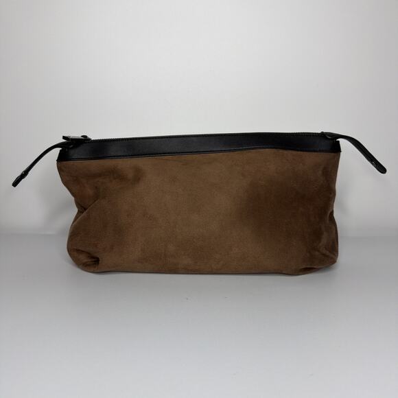 Sondra Roberts Squared Vegan Leather Brown Suede Clutch Purse Makeup Bag Travel - Picture 2 of 14